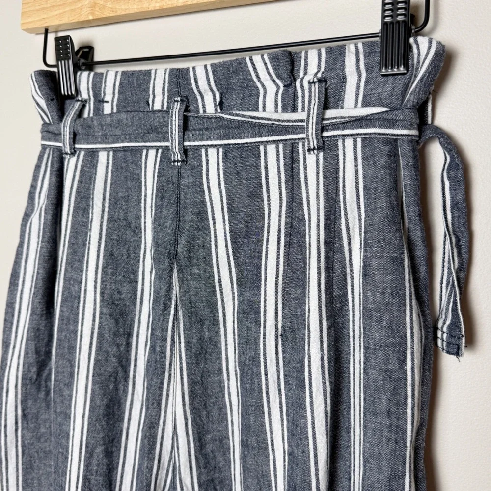 Abercrombie & Fitch S Paper Bag Railroad Striped Linen‎ Cotton Belt Stripe Pants